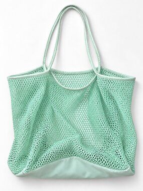 Mint Green Mesh Beach Tote Bag Internal Pockets Pool Vacation Shoulder Bag
